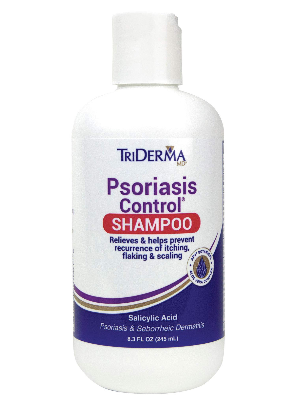 TriDerma front packaging 8.3oz showing label and benefits for visible flake reduction