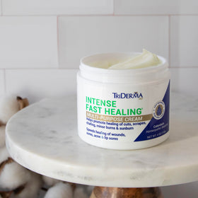 TriDerma ingredients label showing aloe based complex for calming benefits