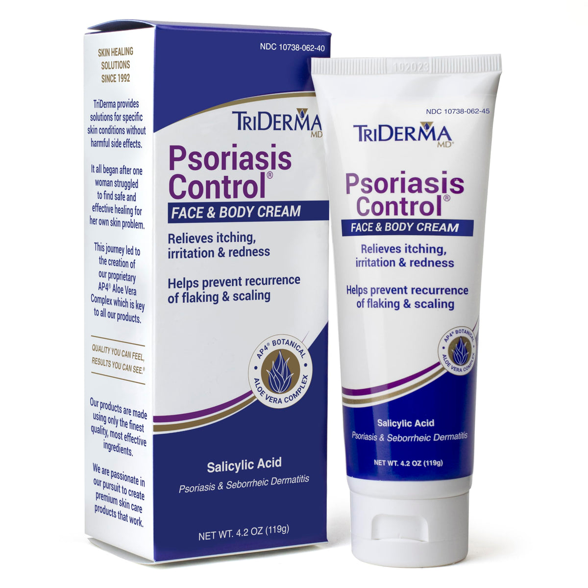 TriDerma front packaging showing product and soothing benefit