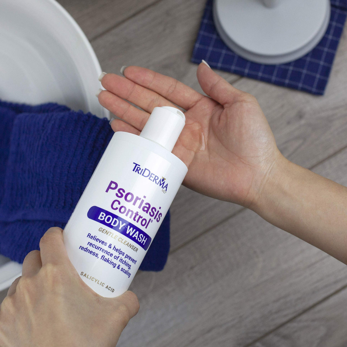 TriDerma applied to scalp to help manage flakes and irritation