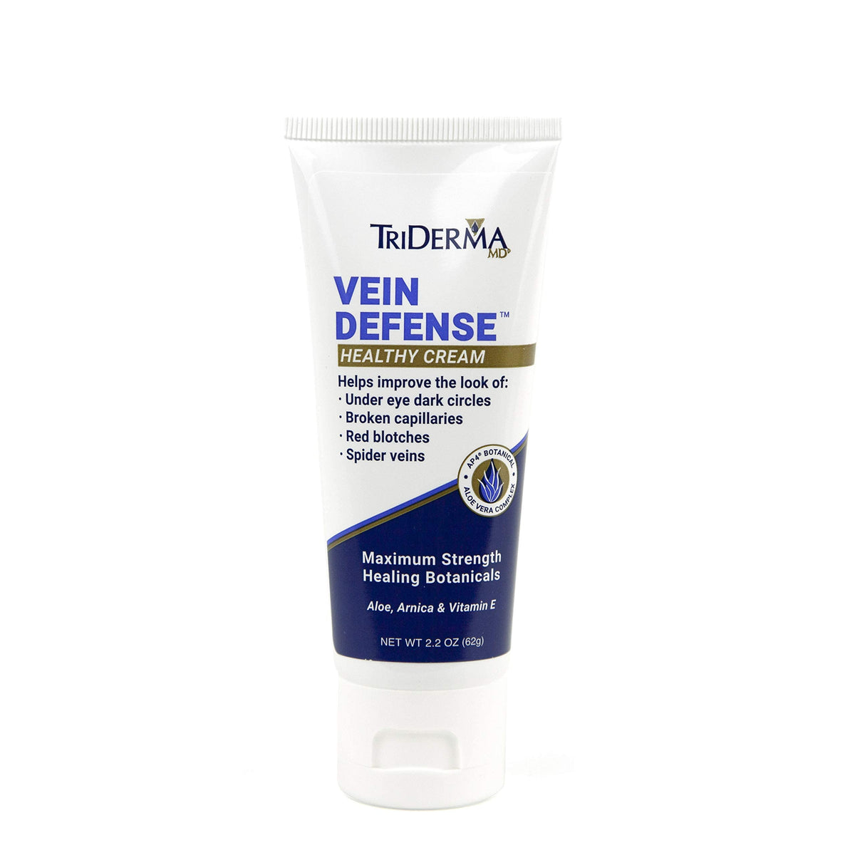TriDerma Vein Defense label close-up highlighting Arnica, MSM and AP4