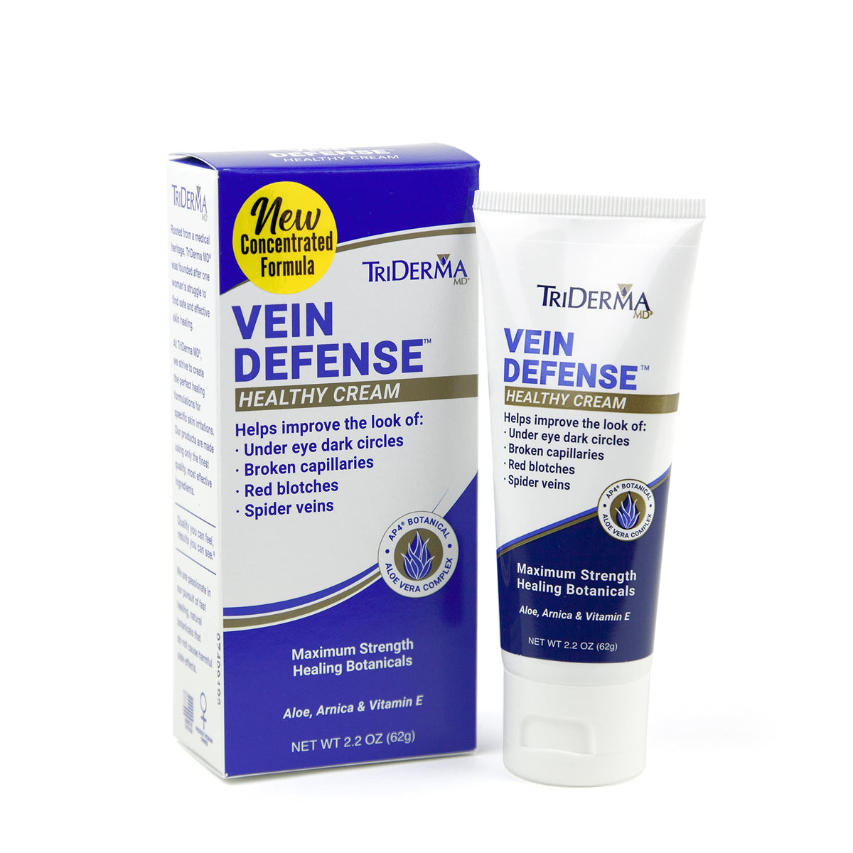 TriDerma Vein Defense front packaging showing product benefits and size