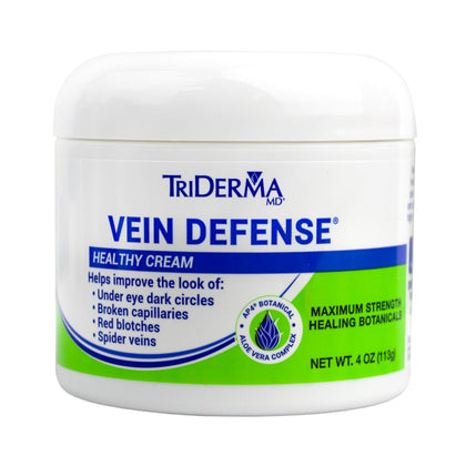 TriDerma front packaging showing product and benefits for visible veins