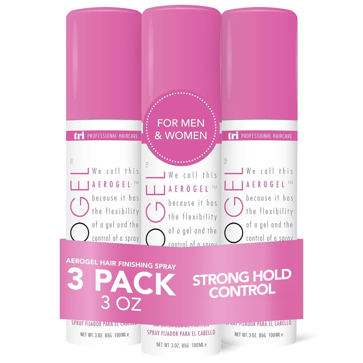 TRIDESIGN front packaging showing three travel-size cans with clear branding and benefits