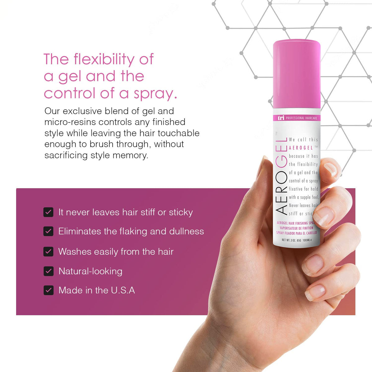 TRIDESIGN can in hand for scale, illustrating compact 3 oz travel-friendly size