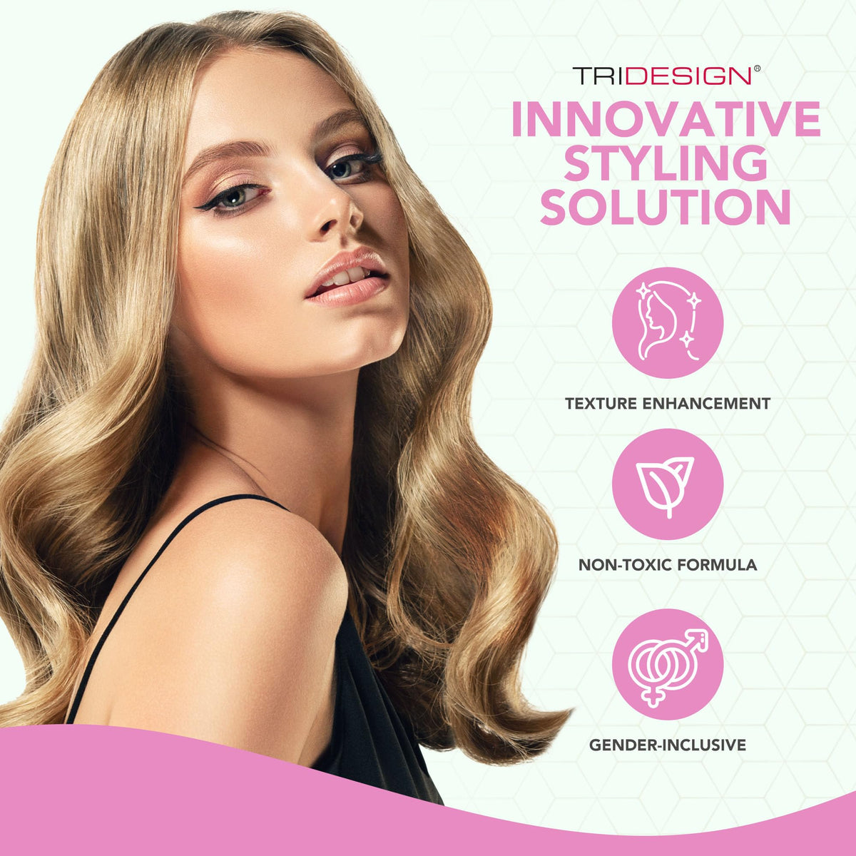 TRIDESIGN styling spray in use on curly hair adding definition
