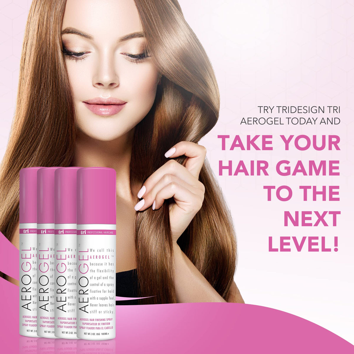 TRI Design hairspray in a bag showing portability for on-the-go styling