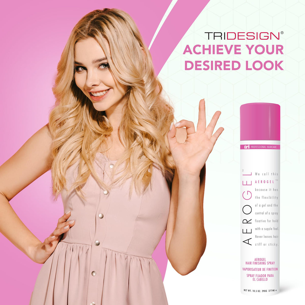 TRIDESIGN size comparison with everyday items showing 10.5 oz travel-friendly value