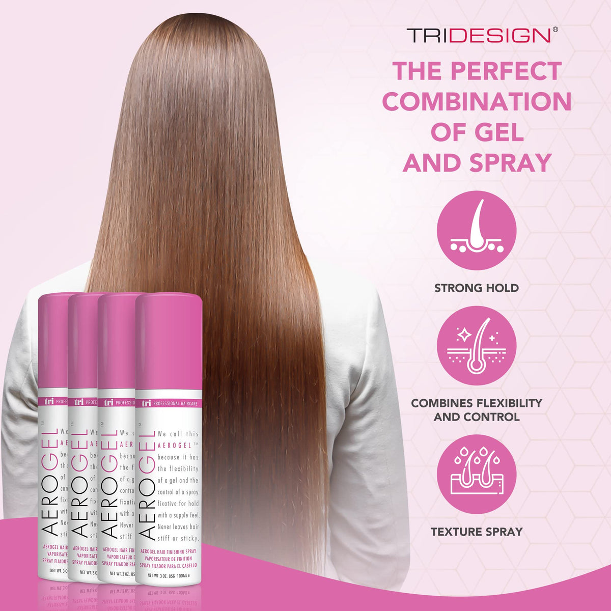 TRI Design aerosol spray texture demonstrating lightweight hold and shine