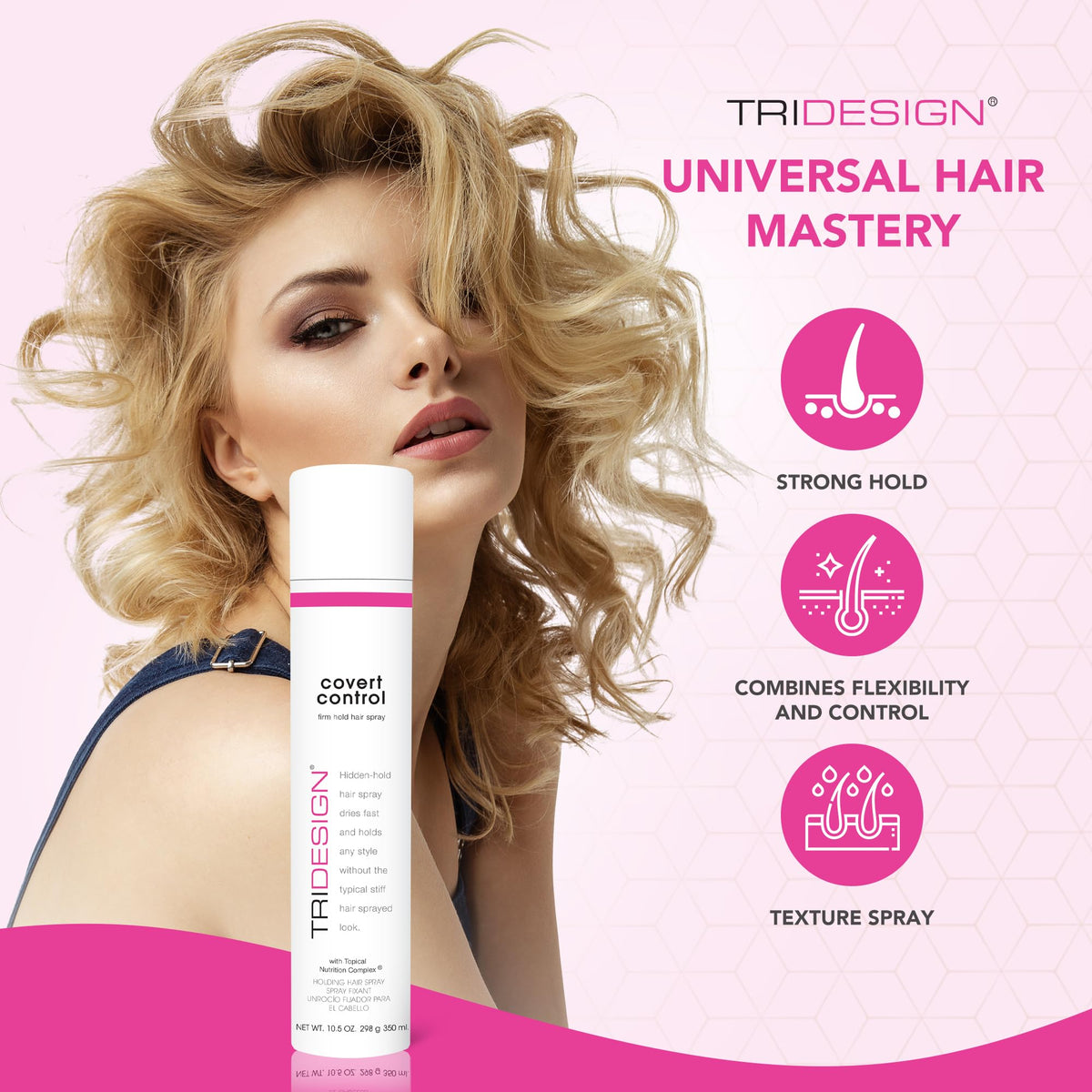 TRIDESIGN can held in hand illustrating 10.5 oz scale and travel-friendly benefit