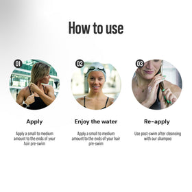 TRIHARD being applied to dry hair before swim to reduce chlorine absorption