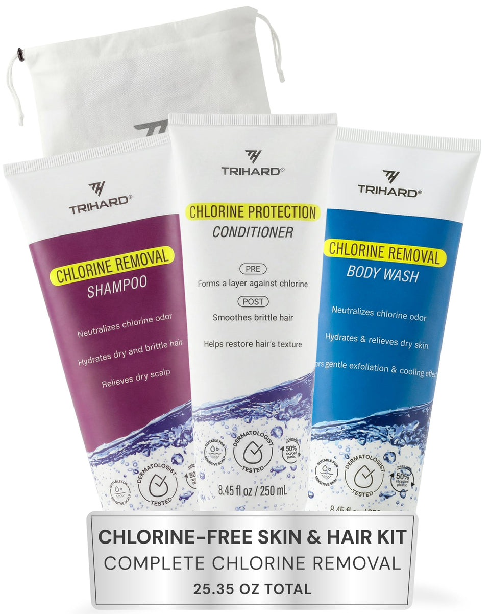 TRIHARD front packaging showing full chlorine removal bundle benefits