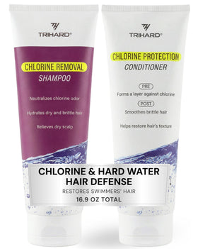 TRIHARD front packaging showing shampoo and conditioner protecting hair