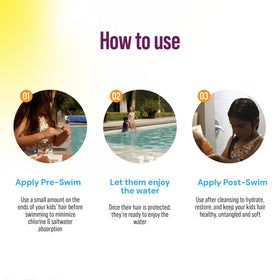 TRIHARD kids product in use at pool keeping child's hair manageable