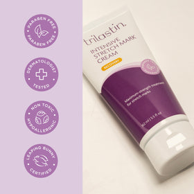 TriLASTIN being applied to belly demonstrating hydration for stretched skin