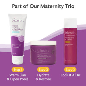TriLASTIN on a bathroom shelf styled with towels to suggest daily routine convenience