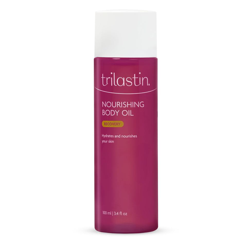 TriLASTIN front bottle showing packaging and clear oil for easy identification and use