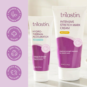 TriLASTIN cream texture swatch showing smoothing consistency and skin-softening benefit