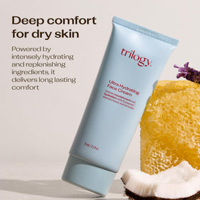 Trilogy cream applied to hand demonstrating quick absorption and smooth finish benefit