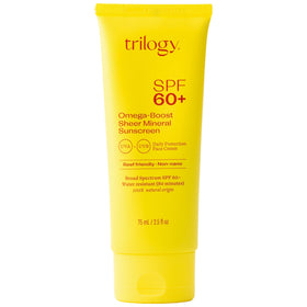 Trilogy front packaging showing SPF 60 protection and compact size benefit