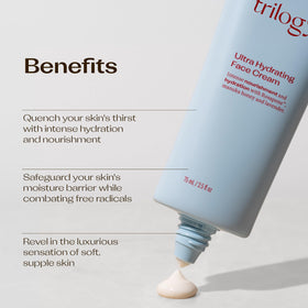 Trilogy jar open with visible cream showing easy scoop application benefit