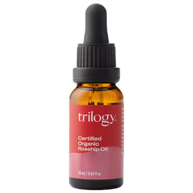 Trilogy rosehip oil front bottle showing compact travel size and purity