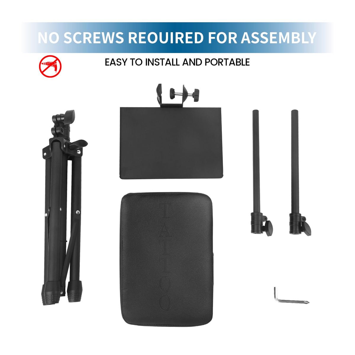 Tripartite tripod base with rubber feet for non-slip floor protection