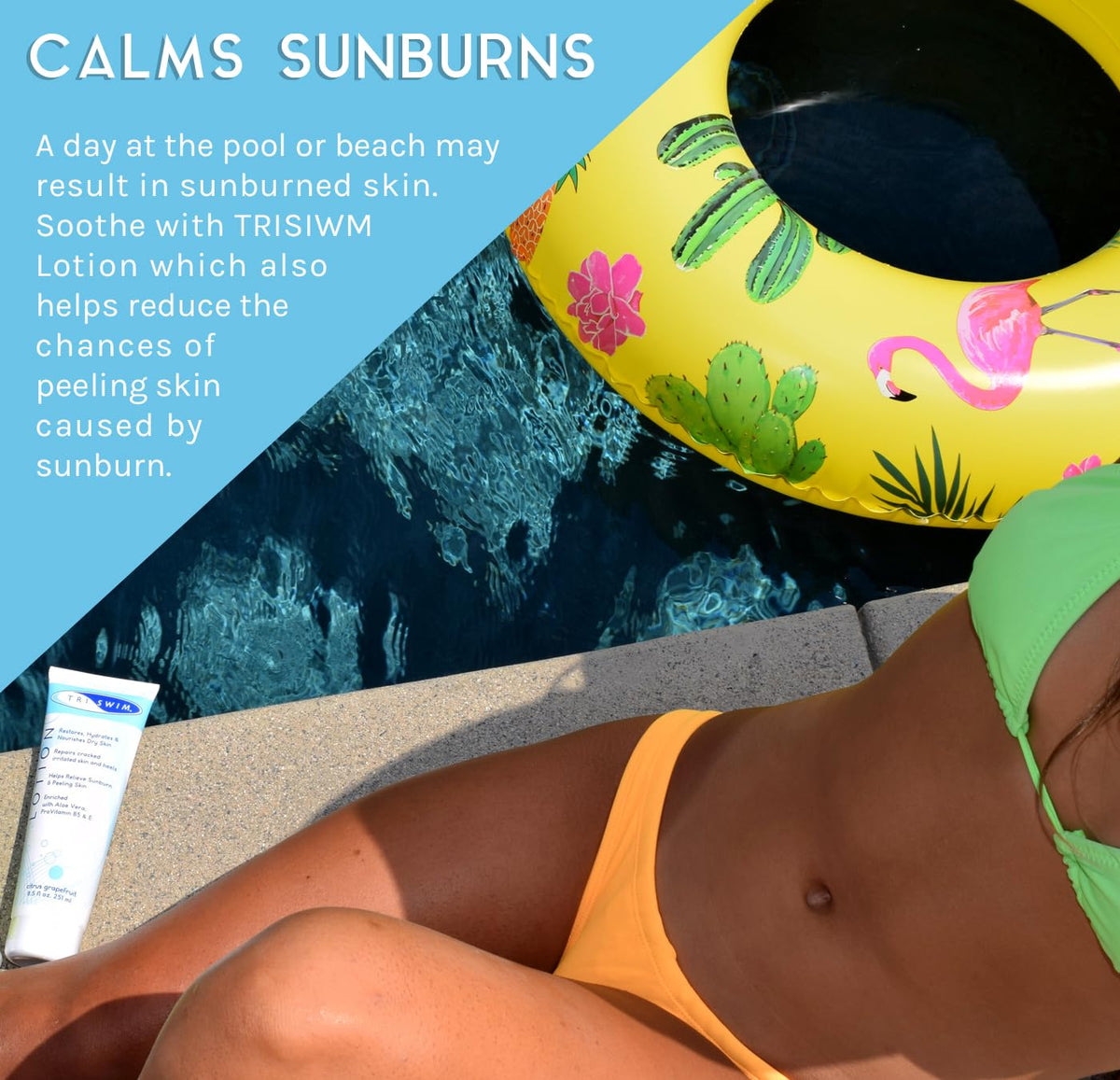 TRISWIM being applied to shoulder to soothe itchiness and dryness