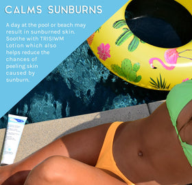 TRISWIM being applied to shoulder to soothe itchiness and dryness