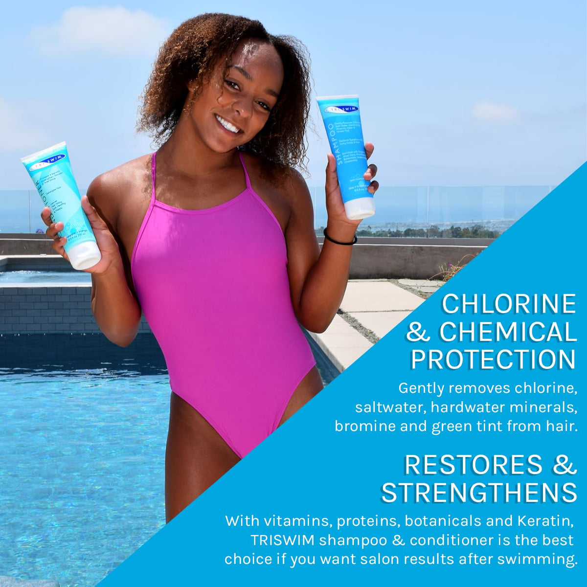 TRISWIM conditioner cream consistency showing richness that smooths and hydrates hair