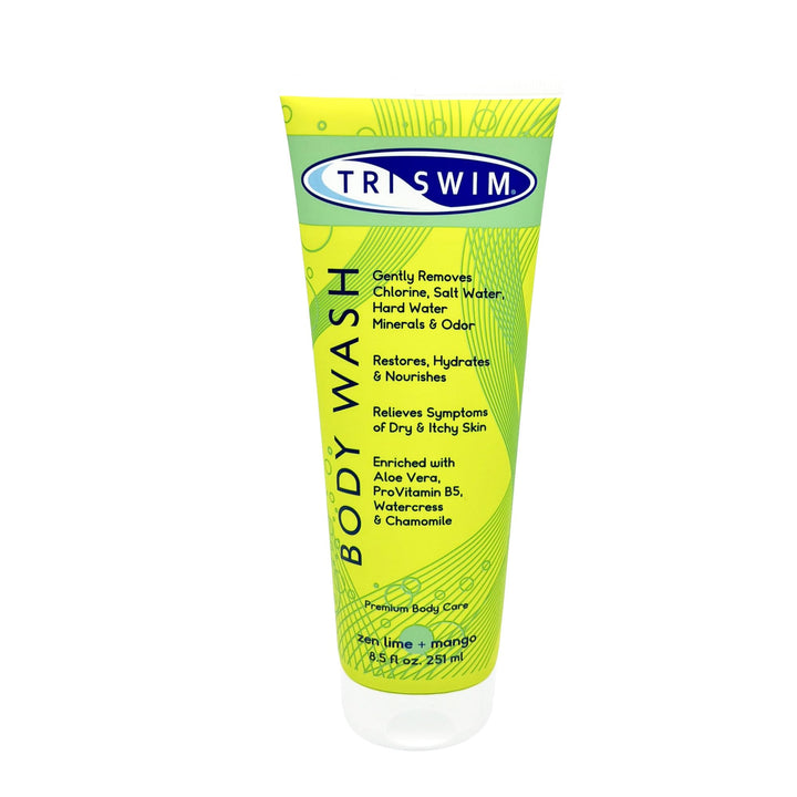 TRISWIM front bottle 8.5 fl oz showing label and scent; removes chlorine effectively