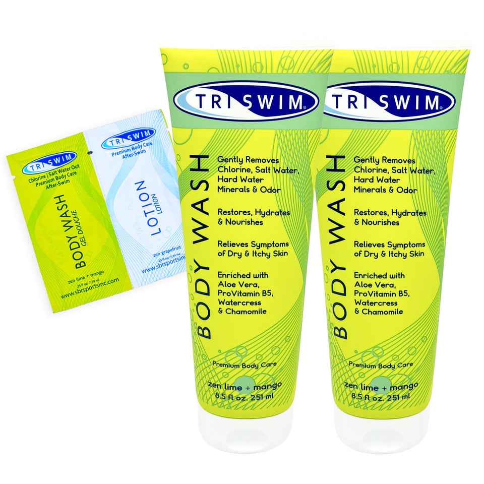 TRISWIM front packaging showing two-tube pack and quick chlorine relief