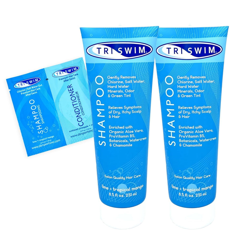 TRISWIM front packaging lime mango scent showing product benefit of chlorine removal