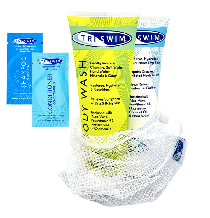 TRISWIM front packaging showing both bottles and mesh bag for convenient storage