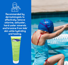 TRISWIM kid applying in shower demonstrating gentle chlorine removal