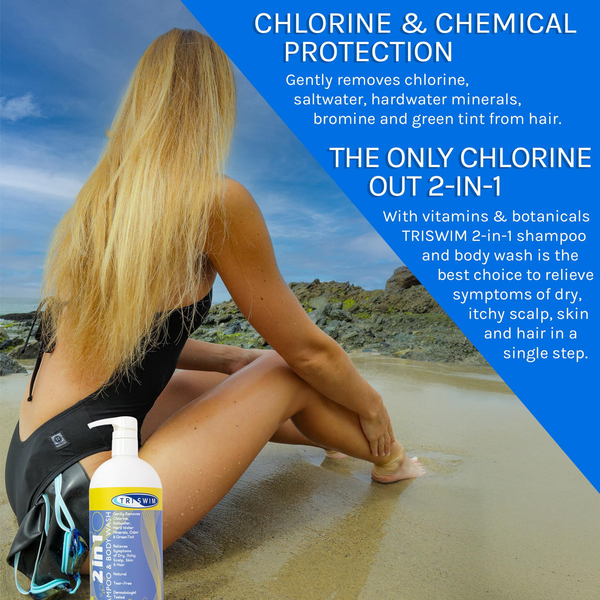 TRISWIM label close-up highlighting vegan, paraben-free ingredient benefits