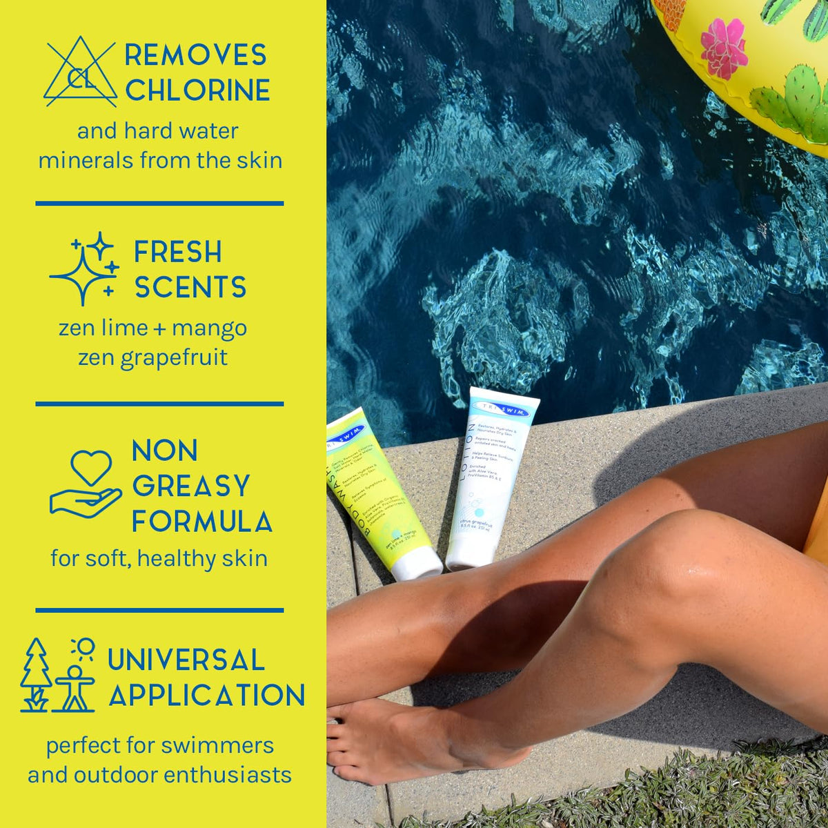 TRISWIM lotion texture close-up highlighting creamy hydration and fast absorption
