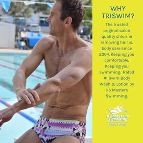 TRISWIM mesh bag with products ready for poolside transport and tidy storage