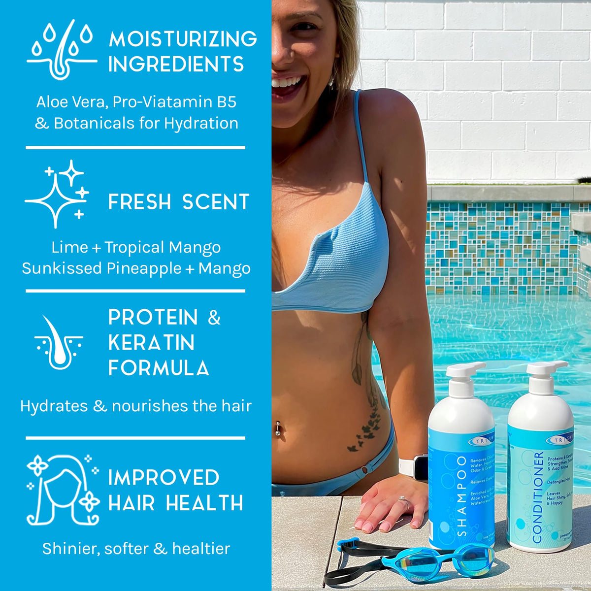 TRISWIM pump dispenser detail for easy controlled product use