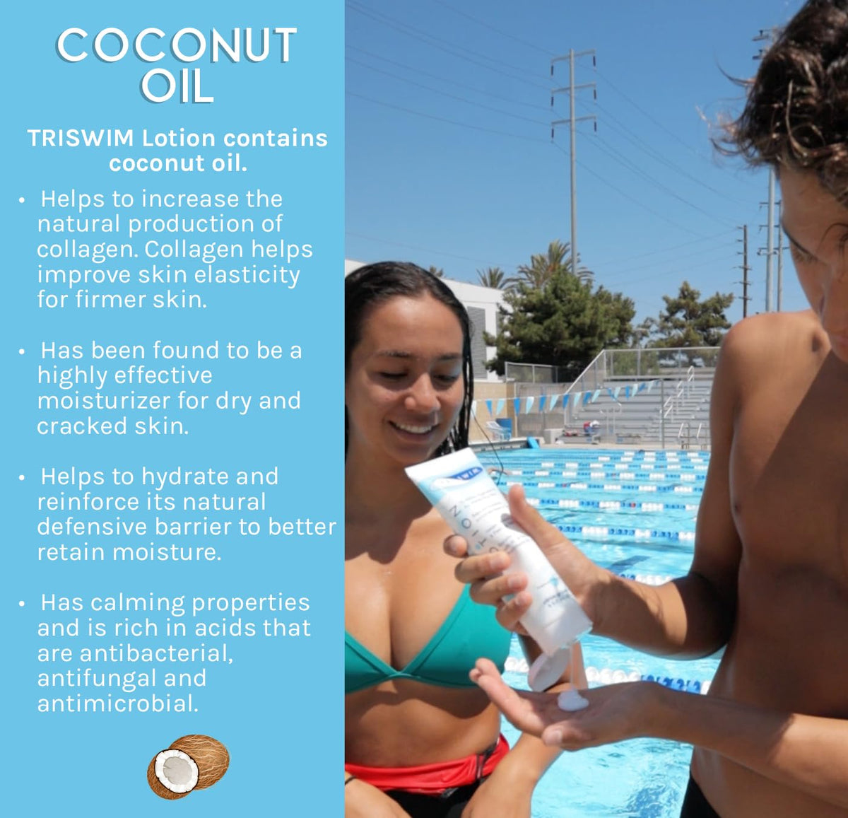 TRISWIM held in hand to show 8.5oz size and travel-friendly benefit