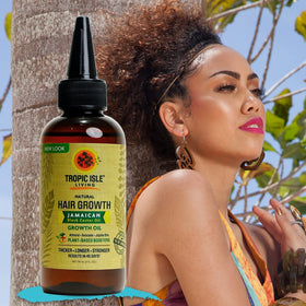 Tropic Isle Living on bathroom shelf styled in routine for daily hair care