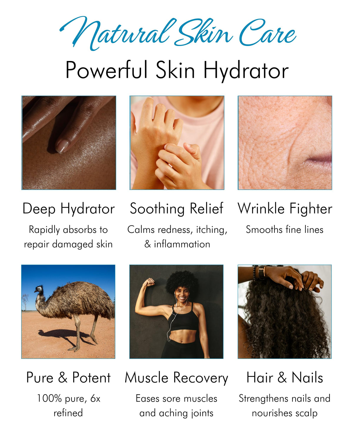 Tropical Holistic creamy emu oil texture on fingertips showing smooth spreadability