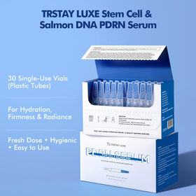 TRSTAY LUXE ampoule held in hand to show compact 1.5 mL scale