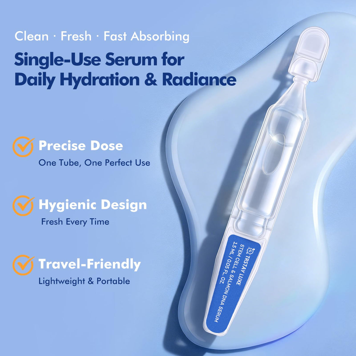 TRSTAY LUXE thirty ampoules arranged to show single-dose freshness