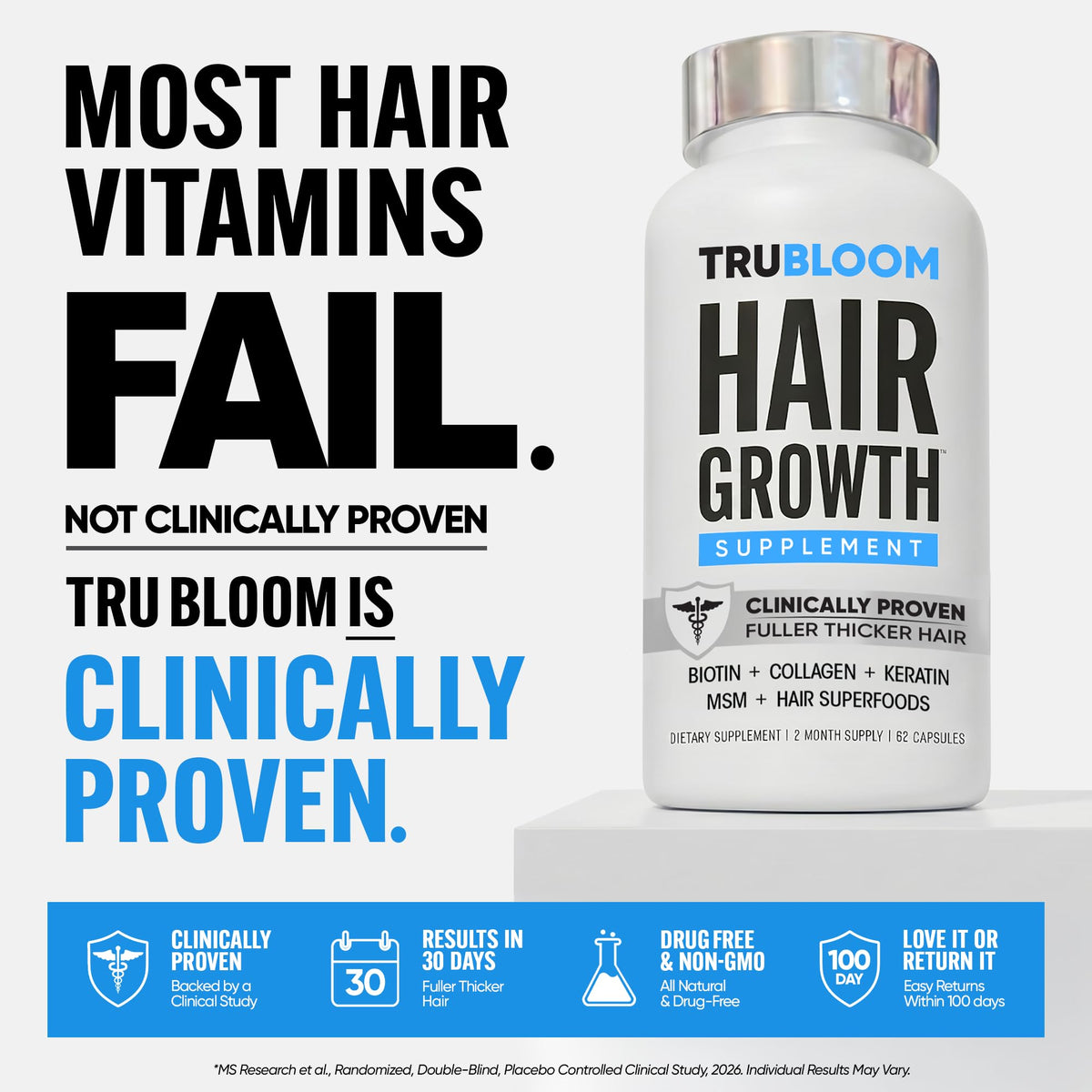 TRU BLOOM close-up of single capsule highlighting easy-to-swallow design