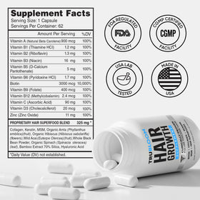 TRU BLOOM label and nutrition facts showing clean, allergen-free formula