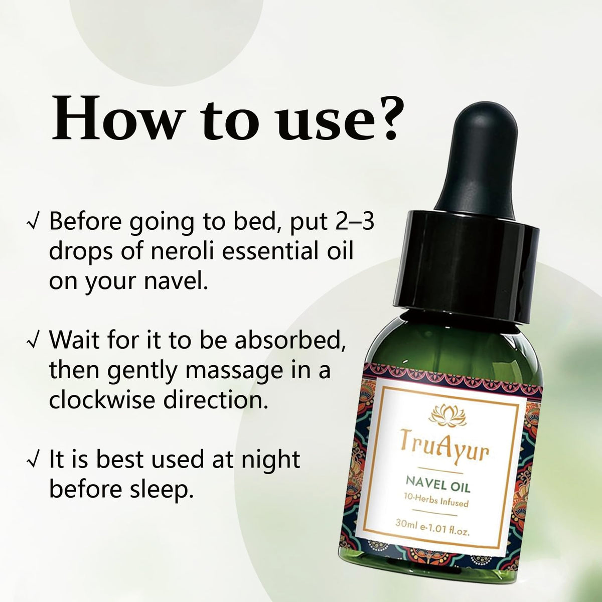 Truayur oil being massaged into abdomen promoting relaxation