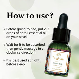 Truayur oil being massaged into abdomen promoting relaxation