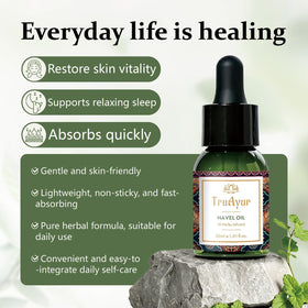 Truayur oil on bedside table illustrating calming night routine benefit