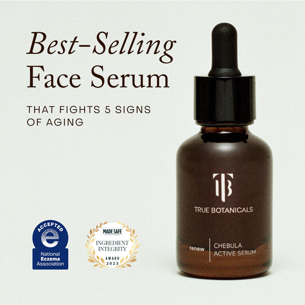 True Botanicals dropper releasing a controlled drop highlighting easy application